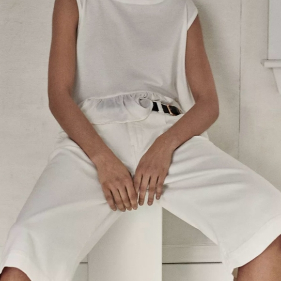 NWOT Anthropologie Pilcro high rise pleated culotte crop jeans wide leg 28 white - Picture 6 of 9